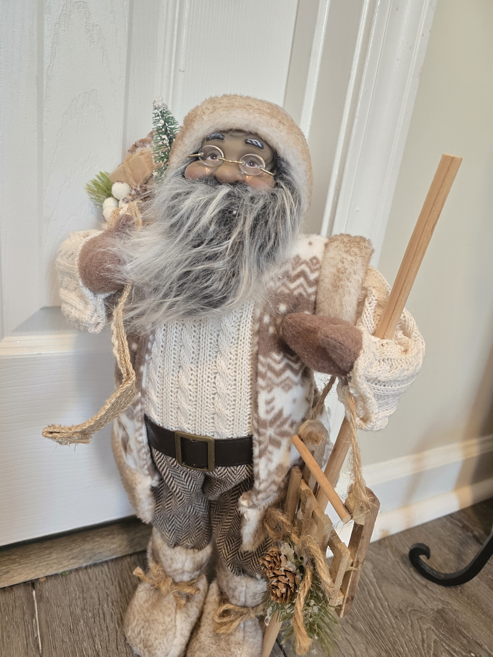 Neutral Cozy Faux Fur Santa Figure - Beige & Cream Holiday Decor
